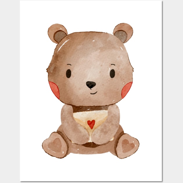 Cute Valentines Day Teddy Bear Wall Art by MutchiDesign